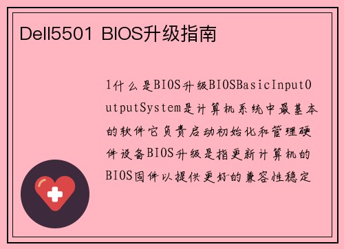 Dell5501 BIOS升级指南